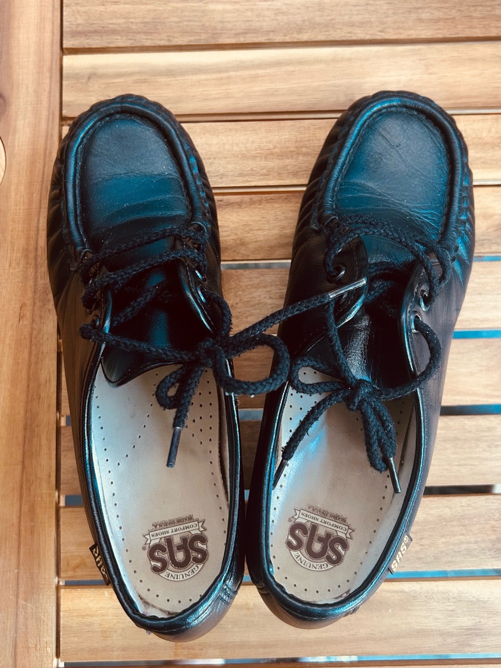 SAS Women's Size 7 W Black Leather Platform Loafer - Wide Width